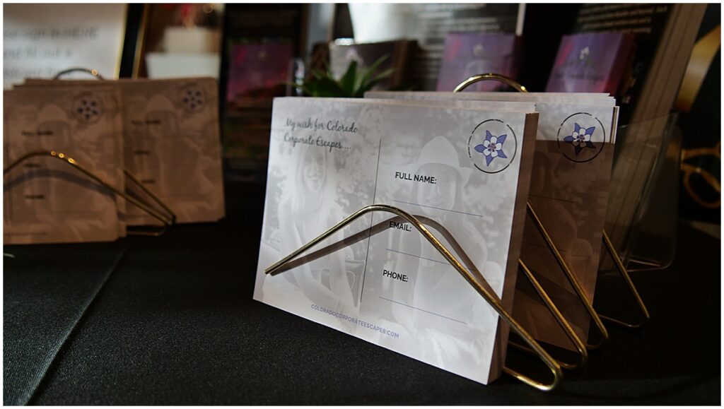 postcards for guests to complete at a grand opening